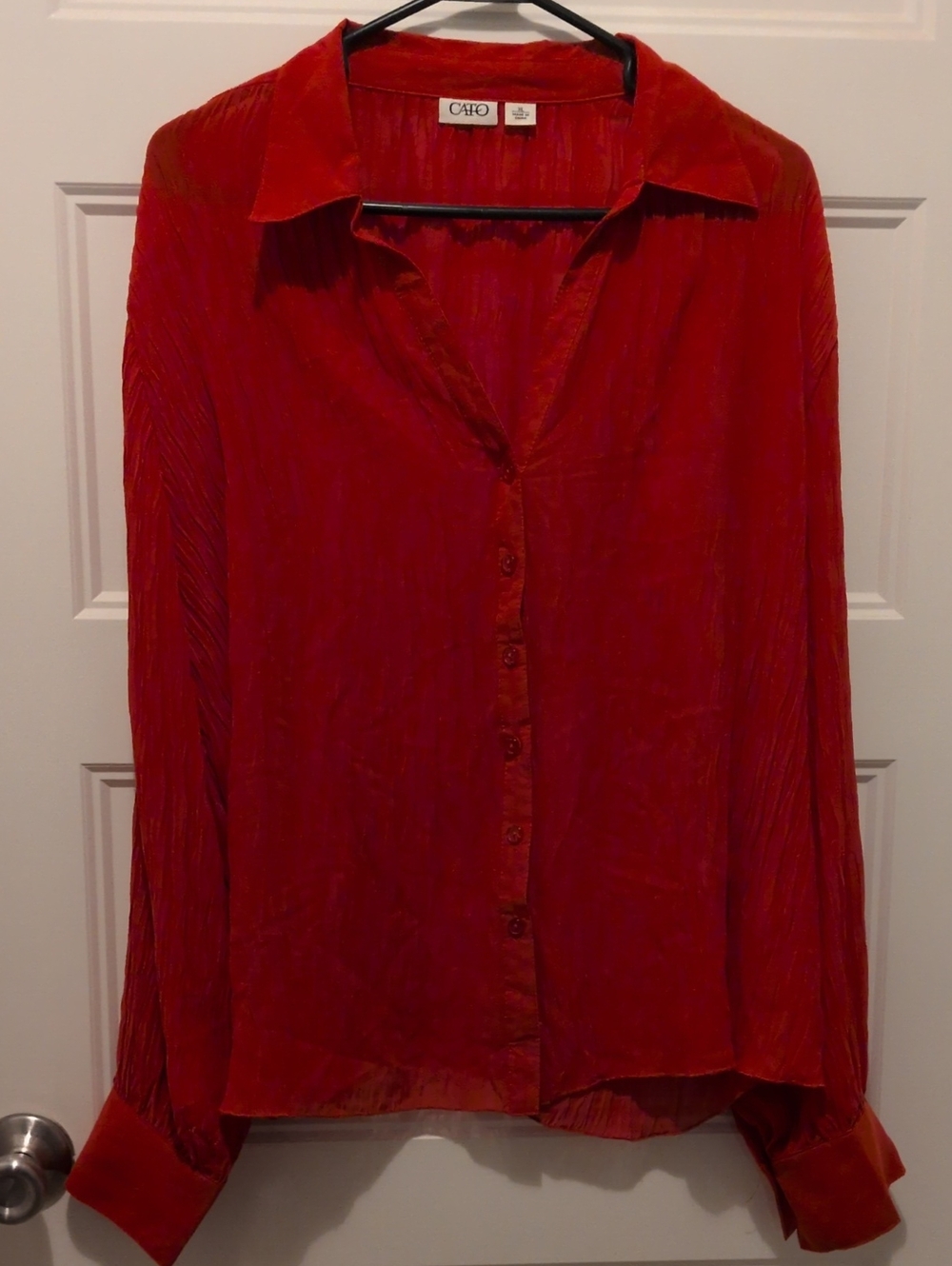 CATO Crinkled Sheer Orange Button Down Blouse Size XL